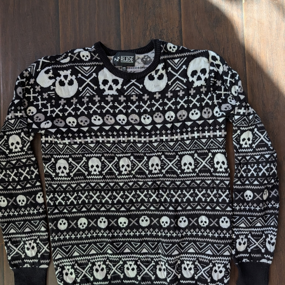 Rude Black and White Skull Pattern Sweater